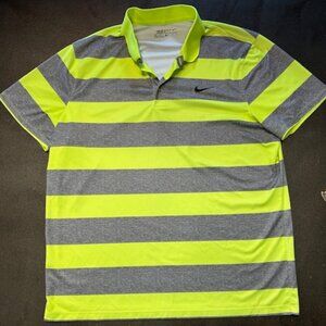 NIKE Dri Fit Performance Men's XL Striped S/S Golf Polo Shirt Neon